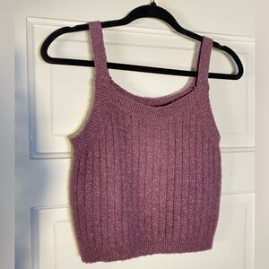 Chic Purple Ribbed Knit Tank Top
